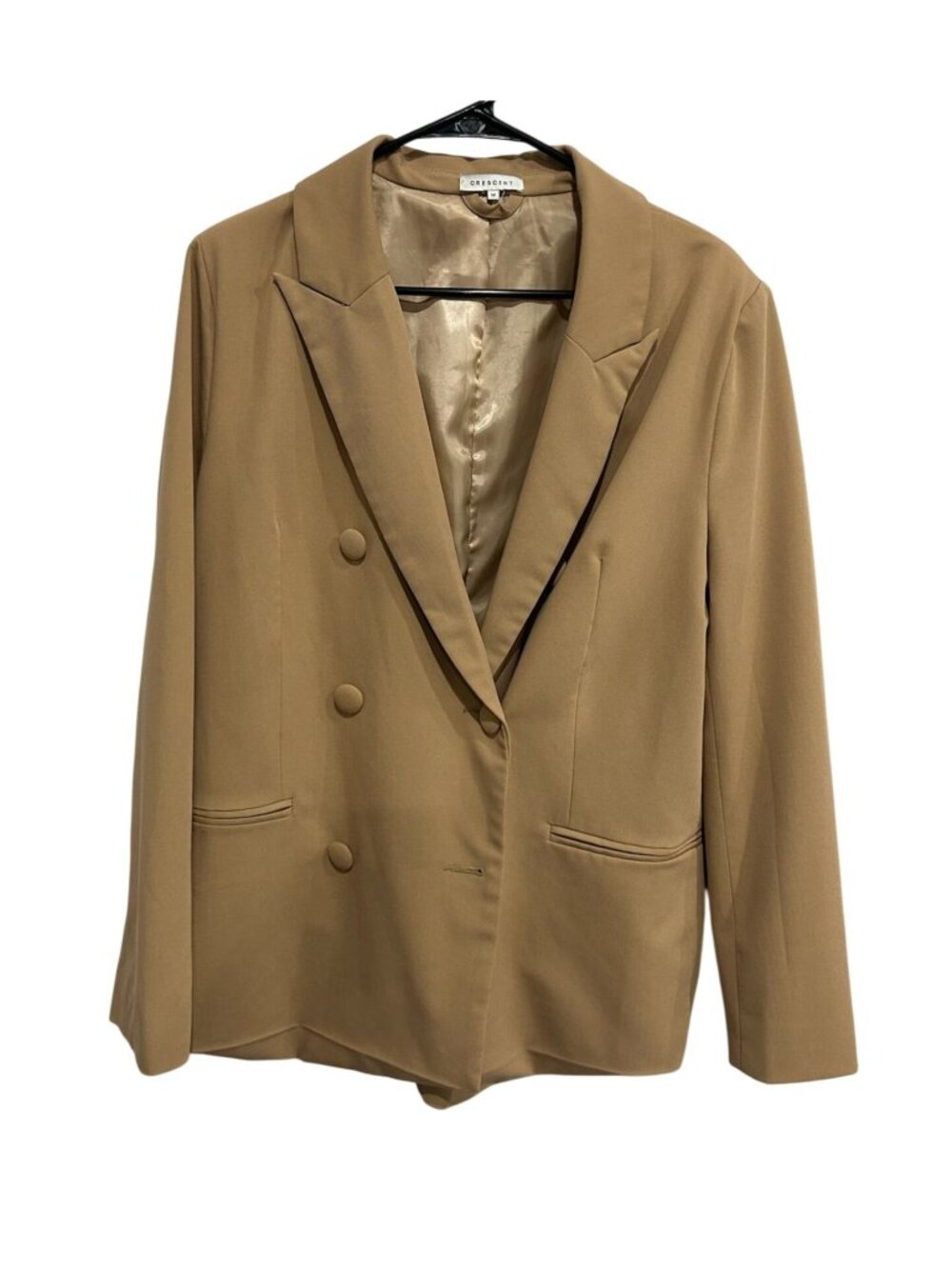 Crescent Medium Tan Double-Breasted Blazer Jacket Minimalist Clean Girl